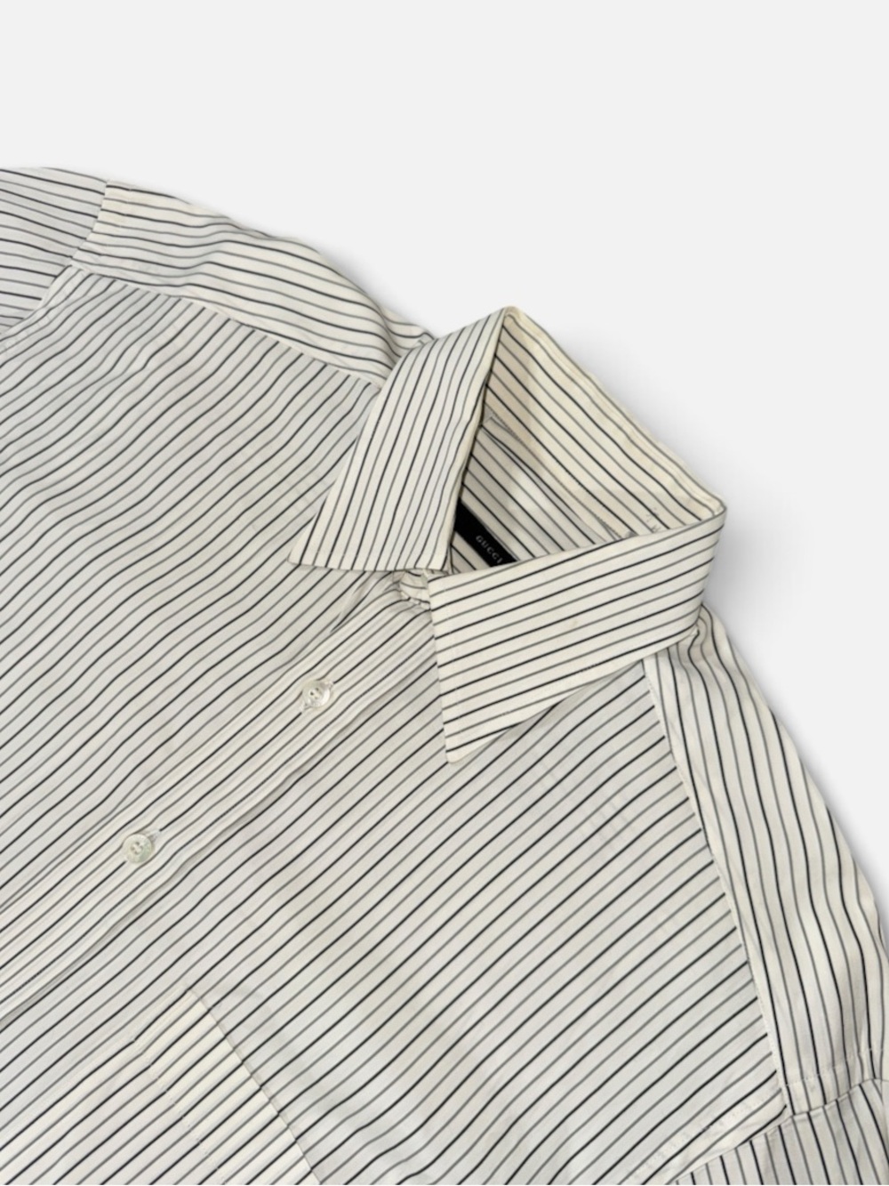 Gucci mens 15.5 39 L off white stripe cotton luxury dress shirt vintage 90s EUC